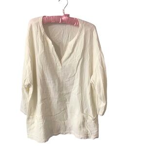 Soft Surroundings Creamy Colored 1X 100% Cotton Boxy Tunic With Pockets